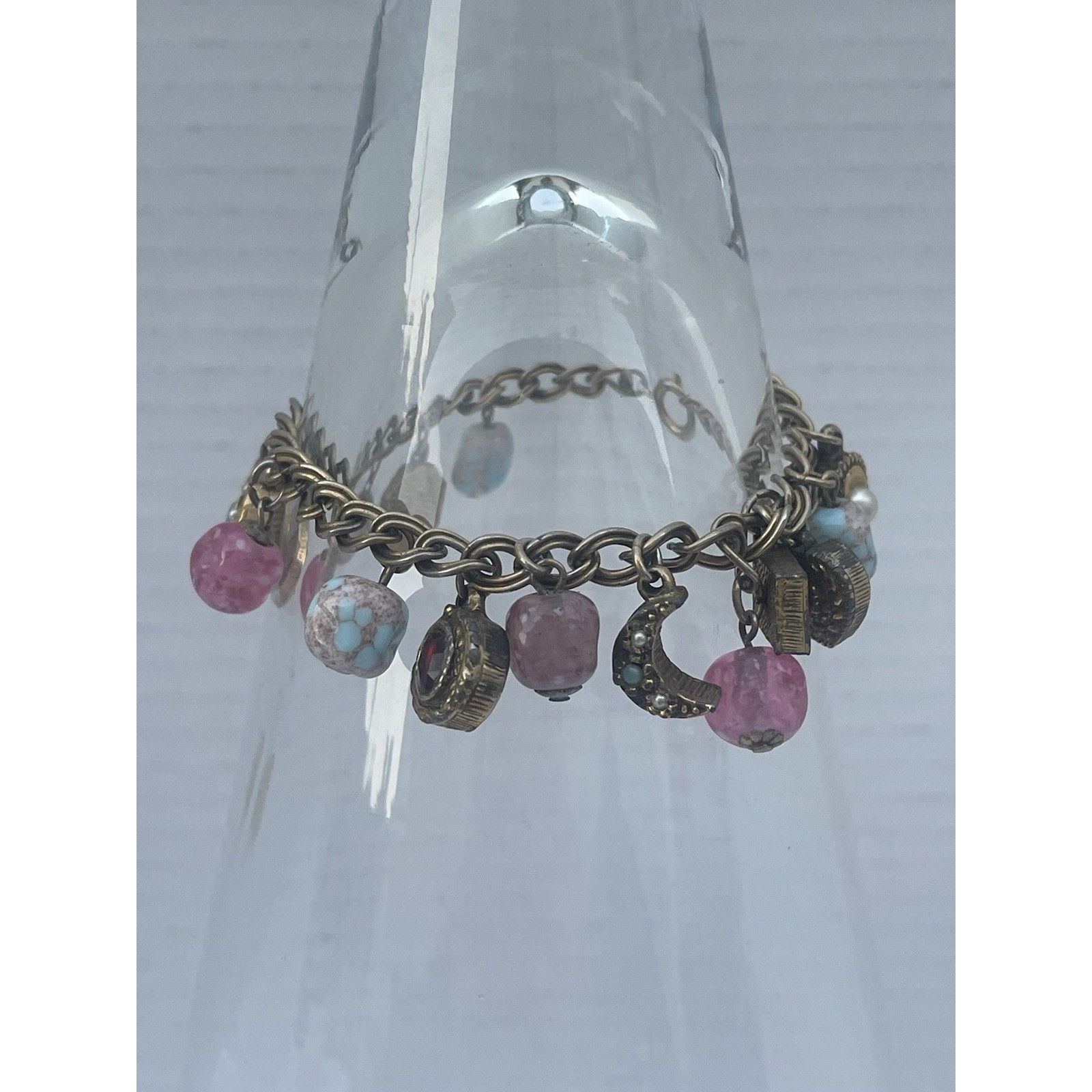 Vtg Unsigned Miriam Haskell Victorian Revival Charm Bracelet Cluster Gold Tone 100$
